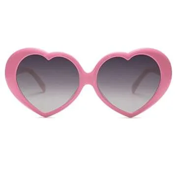 SOJOS Sunglasses Womens Heart Shaped Sunglasses Vintage Retro Glasses with Chain SJ2252 Light Pink Frame/Grey Lens