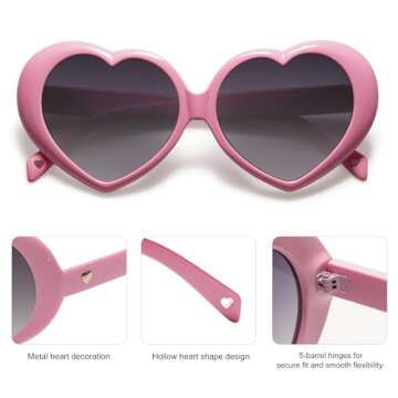 SOJOS Sunglasses Womens Heart Shaped Sunglasses Vintage Retro Glasses with Chain SJ2252 Light Pink Frame/Grey Lens