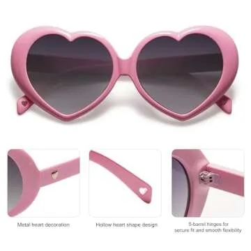 SOJOS Sunglasses Womens Heart Shaped Sunglasses Vintage Retro Glasses with Chain SJ2252 Light Pink Frame/Grey Lens