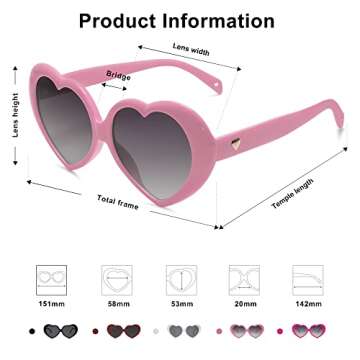 SOJOS Sunglasses Womens Heart Shaped Sunglasses Vintage Retro Glasses with Chain SJ2252 Light Pink Frame/Grey Lens