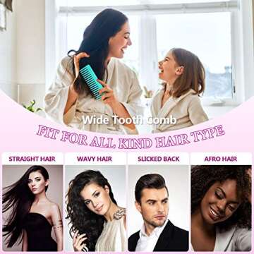 Large Hair Detangling Comb Wide Tooth Comb for Curly Hair Wet Dry Hair, No Handle Detangler Comb Styling Shampoo Comb (Cyan, Rose Red)