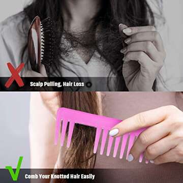 Large Hair Detangling Comb Wide Tooth Comb for Curly Hair Wet Dry Hair, No Handle Detangler Comb Styling Shampoo Comb (Cyan, Rose Red)