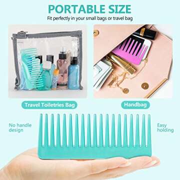 Large Hair Detangling Comb Wide Tooth Comb for Curly Hair Wet Dry Hair, No Handle Detangler Comb Styling Shampoo Comb (Cyan, Rose Red)