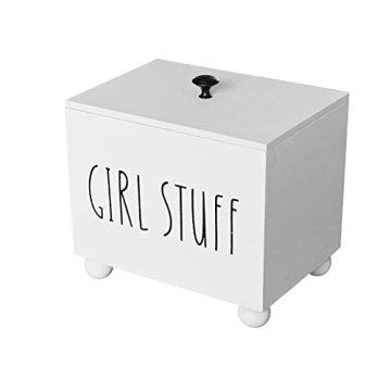 Tampon Holder for Bathroom, Farmhouse Pad Storage Container, Rustic Wood Bathroom Storage Bin with L...