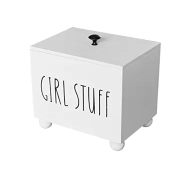 Tampon Holder for Bathroom, Farmhouse Pad Storage Container, Rustic Wood Bathroom Storage Bin with L...