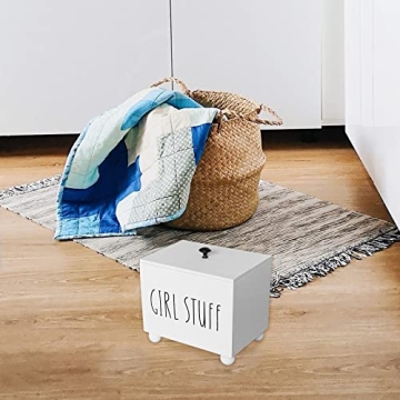 Tampon Holder for Bathroom, Farmhouse Pad Storage Container, Rustic Wood Bathroom Storage Bin with Lid, Period Organizer for Women, Feminine Products Caddy, Bathroom Accessories Decor Box (White)