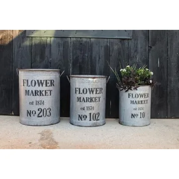 Creative Co-Op Set of 3 Flower Market Buckets for Decor