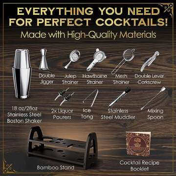 Aberdeen Oak Mixology Bartender Kit - Extra Thick Stainless Steel Cocktail Shaker Set for Mixing - I...