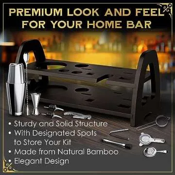 Aberdeen Oak Mixology Bartender Kit - Extra Thick Stainless Steel Cocktail Shaker Set for Mixing - Includes XL Boston Shaker & Premium Bamboo Stand - Professional Bar Tools for The Home Mixologist