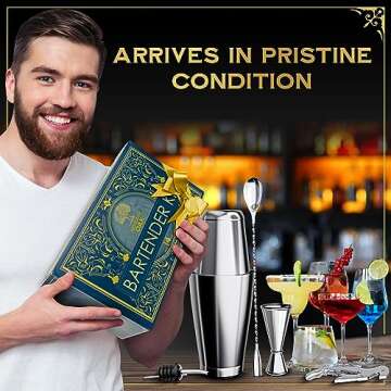 Aberdeen Oak Mixology Bartender Kit - Extra Thick Stainless Steel Cocktail Shaker Set for Mixing - Includes XL Boston Shaker & Premium Bamboo Stand - Professional Bar Tools for The Home Mixologist