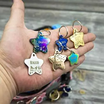 Personalized Dog Tag with 5 Lines of Custom Deep Engraved Durable Stainless Steel Pet ID Name Tag Designer Small Size Star