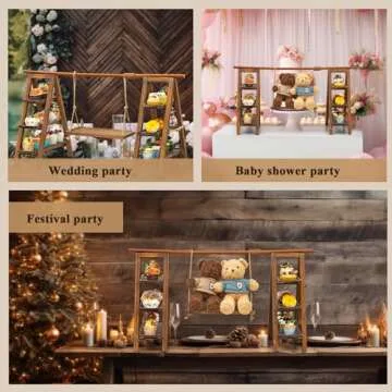 Beeveer Wooden Double 3 Tier Serving Tray Serving Ladder Stand with Serving Platter Tray Party Food Display Set for Cake Snack Fruit Chips Bread Centerpieces (Dark Walnut,20 x 30 Inches)