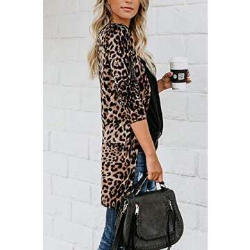 Shirt Cardigan for Women Printed Cardigan Leopard Coat Long Sleeve Open Front Cardigan Top w Pockets Brown