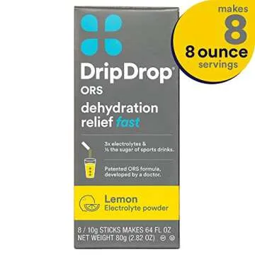 DripDrop ORS Electrolyte Hydration Powder Sticks, Lemon, 10g Sticks, 8 Count