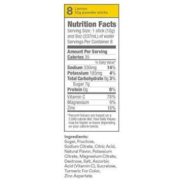 DripDrop ORS Electrolyte Hydration Powder Sticks, Lemon, 10g Sticks, 8 Count