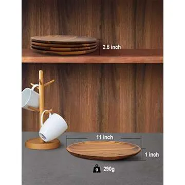 AIDEA Acacia Wood Dinner Plates, 11Inch Round Wood Plates Set of 4, Easy Cleaning & Lightweight for Dishes Snack, Dessert, Unbreakable Classic Plate