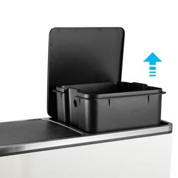 AthLike 60L(16 Gal) Dual Trash Can, Stainless Steel Kitchen Garbage Can, Double Compartment Classified Rubbish Bin, Recycle Dustbin w/Plastic Inner Buckets, Handle, Soft-Close Lid, Airtight