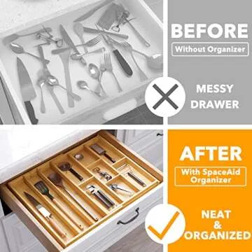 Eco-Friendly SpaceAid Bamboo Utensil Drawer Organizer with Labels for Kitchen Storage