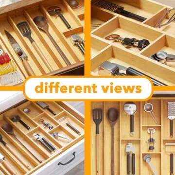 SpaceAid Bamboo Expandable Drawer Organizer for Kitchen Silverware