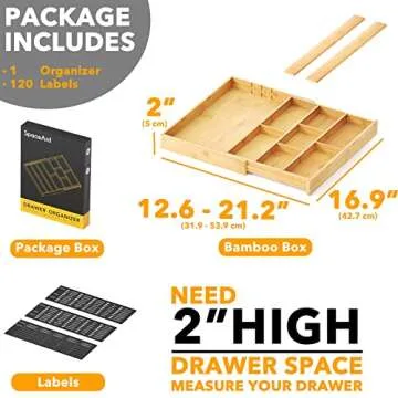 SpaceAid Bamboo Expandable Drawer Organizer for Kitchen Silverware