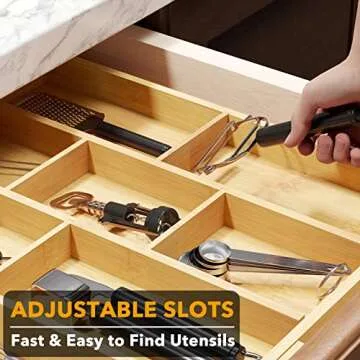 SpaceAid Bamboo Expandable Drawer Organizer for Kitchen Silverware