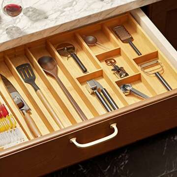 SpaceAid Bamboo Expandable Drawer Organizer for Kitchen Silverware