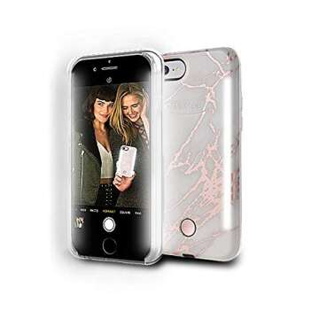 LuMee Duo Phone Case, Metallic Rose Marble | Front & Back LED Lighting, Variable Dimmer | Shock Absorption, Bumper Case, Selfie Phone Case | iPhone 8 / iPhone 7 / iPhone 6s / iPhone 6