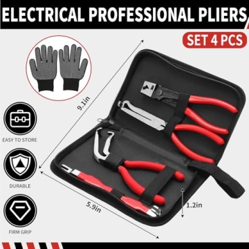 5-Pcs Electrical Disconnect Pliers Set w/Gloves - Auto Connector Tool for Quick Repairs