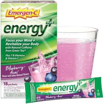 Emergen-C Energy+, With B Vitamins, Vitamin C And Natural Caffeine From Green Tea(Blueberry Acai Flavor) Dietary Supplement Drink Mix, 0.33 Ounce Powder Packets(Pack of 18)