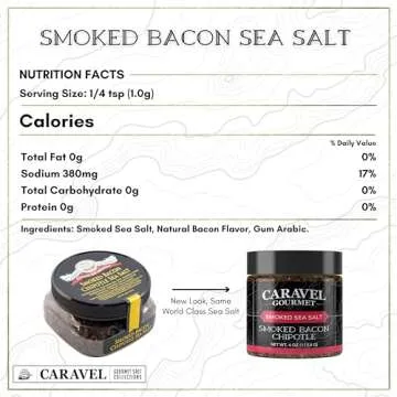 Smoked Bacon Chipotle Fine Sea Salt - All-Natural Bacon Sea Salt Slowly Smoked for Perfect Smoky Flavor - No Gluten, No MSG, Non-GMO - Cooking or Finishing Salt - 4 oz. Stackable Jar