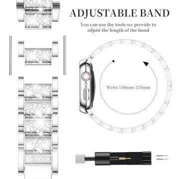 Mosonio Compatible with Apple Watch Band 38mm with Case Women, Jewelry Replacement Metal Wristband Strap with 2 Pack Bling PC Protective Cover for iWatch Series 3/2/1(38mm, Silver)