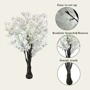 Elegant White Artificial Cherry Blossom Tree - 6.5ft Faux Decor for All Occasions