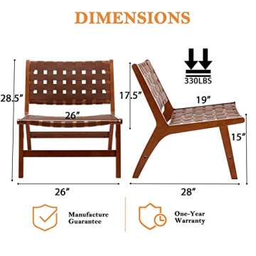 Bonzy Home Scandinavian Cognac Woven Leather Accent Chair - Mid Century Modern Style