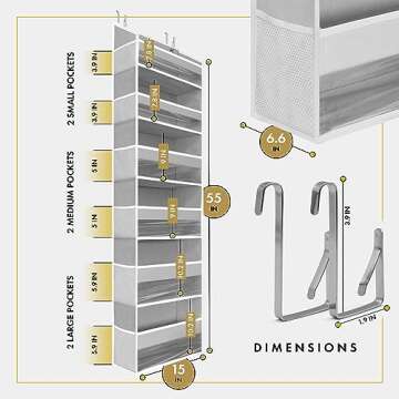 HOMELUX THEORY 1 PC Heavy Duty Over the Door Organizer 55x14x6.7, 6 Large Front & 12 Side Pockets, H...
