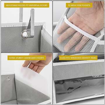 HOMELUX THEORY 1 PC Heavy Duty Over the Door Organizer 55x14x6.7, 6 Large Front & 12 Side Pockets, Hanging Storage Closet Door Organizer for Bedroom, Bathroom and Baby Nursery Storage (Light Gray)