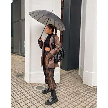 Ynocfri Women Faux Leather Blazer Jackets Button Down Oversized Vintage PU Leather Lapel Jacket Streetwear (Brown,Medium)