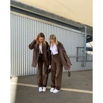 Ynocfri Women Faux Leather Blazer Jackets Button Down Oversized Vintage PU Leather Lapel Jacket Streetwear (Brown,Medium)