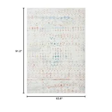 SAFAVIEH Tulum Collection Area Rug - 5'3" x 7'6", Ivory & Pink, Moroccan Boho Distressed Design, Non...
