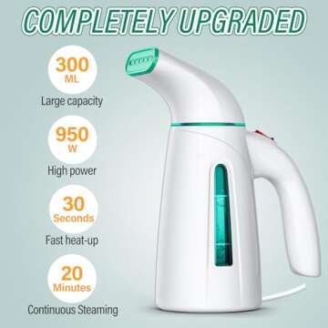 OGHom Steamer for Clothes,Portable Handheld Travel Steamer,300ml Large Capacity,950W,30 Second Fast ...
