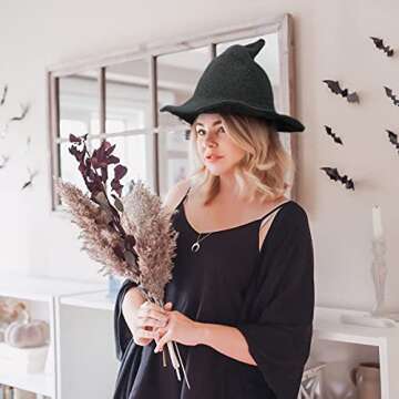 Fekey&JF Women's Witch Kinitted-Wool Hats,For Halloween Party Masquerade Cosplay Costume Accessory and Daily Dark Grey