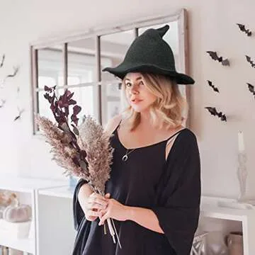 Fekey&JF Women's Witch Kinitted-Wool Hats,For Halloween Party Masquerade Cosplay Costume Accessory and Daily Dark Grey