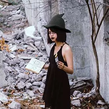 Fekey&JF Women's Witch Kinitted-Wool Hats,For Halloween Party Masquerade Cosplay Costume Accessory and Daily Dark Grey