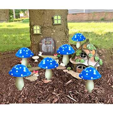 Abkshine 6-Pack Blue Solar Garden Lights, Solar Powered Mushroom Stake Lights for Outdoor Yard Decor, Waterproof Garden Ornaments for Backyard Lawn Deck Landscape Fence Christmas Halloween Decorations