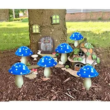 Abkshine 6-Pack Blue Solar Garden Lights, Solar Powered Mushroom Stake Lights for Outdoor Yard Decor, Waterproof Garden Ornaments for Backyard Lawn Deck Landscape Fence Christmas Halloween Decorations