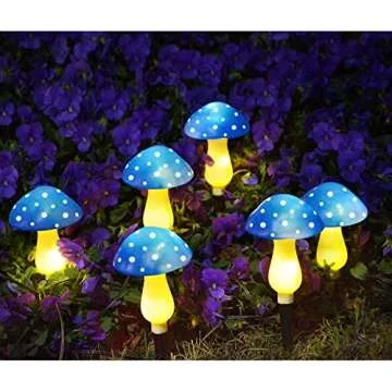 Abkshine 6-Pack Blue Solar Garden Lights, Solar Powered Mushroom Stake Lights for Outdoor Yard Decor, Waterproof Garden Ornaments for Backyard Lawn Deck Landscape Fence Christmas Halloween Decorations