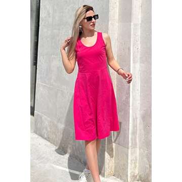 STYLEWORD Pink Dress for Women Casual Crew Neck A Line Sundress Party Holiday Dress Barbie Costume V...