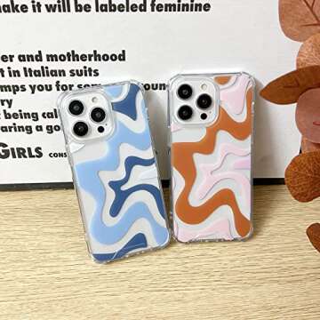 Sayoaho Compatible with iPhone 14 / iPhone 13 Phone Case, Cute Art Wavy Painted for Women Girls, Soft TPU Edge PC Back Protective Shockproof Phone Case-Blue (iPhone 14 / iPhone 13)