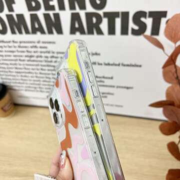 Sayoaho Compatible with iPhone 14 / iPhone 13 Phone Case, Cute Art Wavy Painted for Women Girls, Soft TPU Edge PC Back Protective Shockproof Phone Case-Blue (iPhone 14 / iPhone 13)