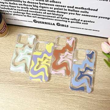 Sayoaho Compatible with iPhone 14 / iPhone 13 Phone Case, Cute Art Wavy Painted for Women Girls, Soft TPU Edge PC Back Protective Shockproof Phone Case-Blue (iPhone 14 / iPhone 13)