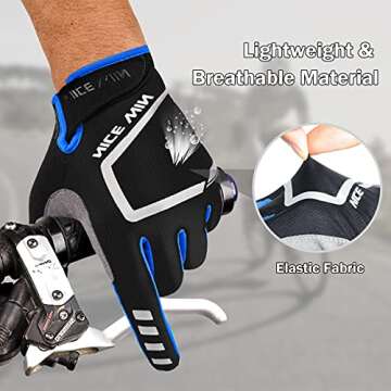 NICEWIN Cycling Bike Gloves Men Women, Padded Anti-Slip Mountain Bike Gloves, Touch Screen Full Finger Road Bicycle Biking Gloves (A Blue, S)